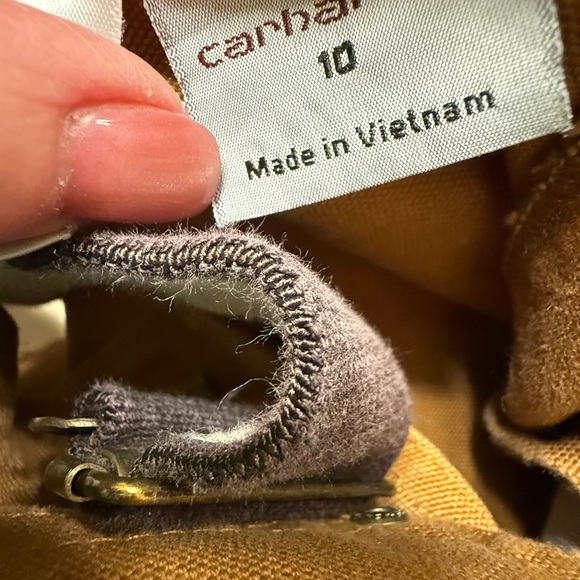 Carhartt Canvas Cargo Dark Tan Bib Carpenter Overalls Youth Boys Sz 10 - Picture 13 of 16